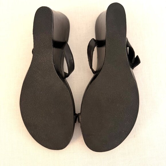 Style and Co Womens Sandals Size 8 half Elmara Black Leather Wedge Shoes - Picture 5 of 8